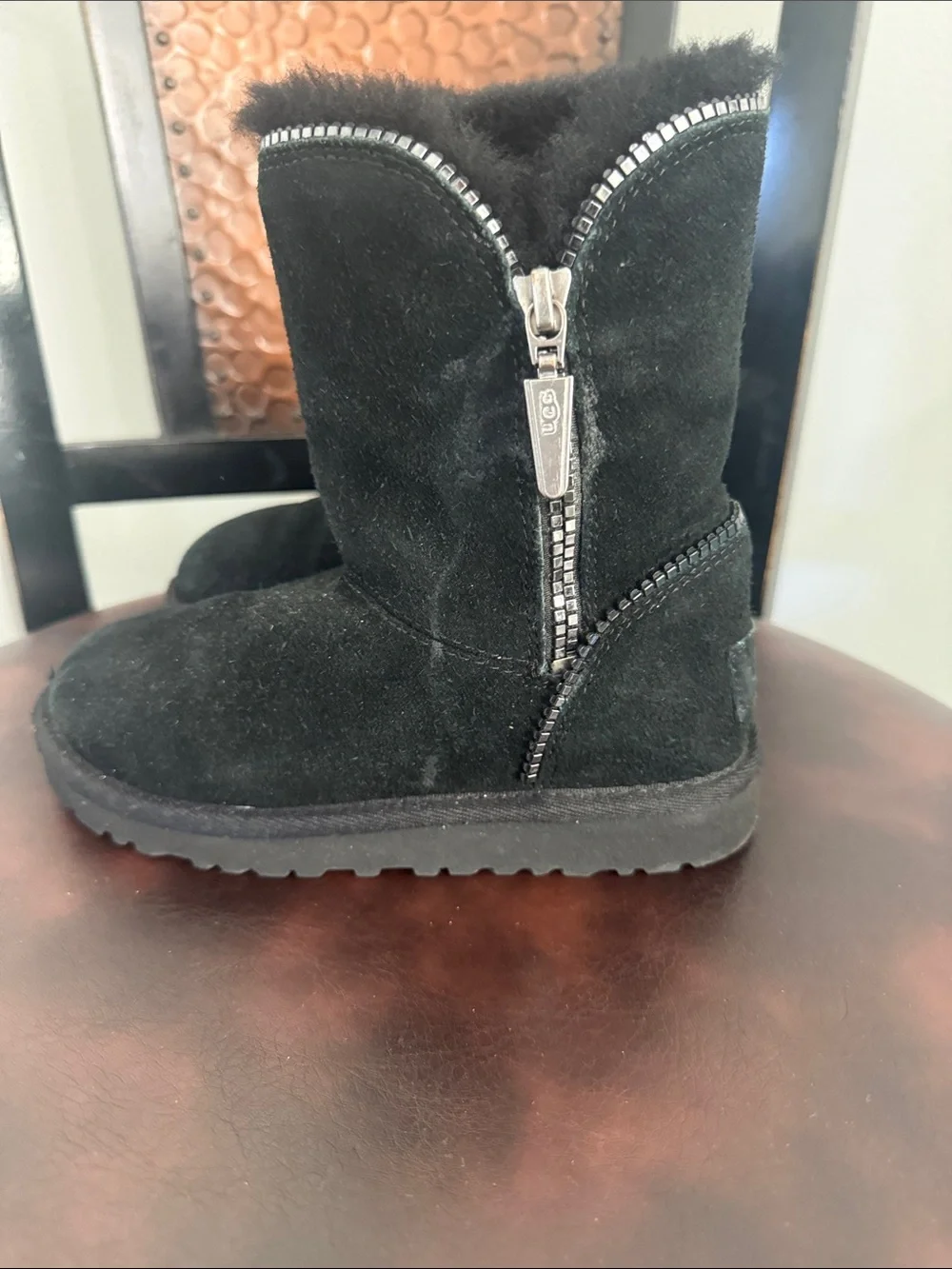 Kids Black Faux-Fur Lined Winter Boots